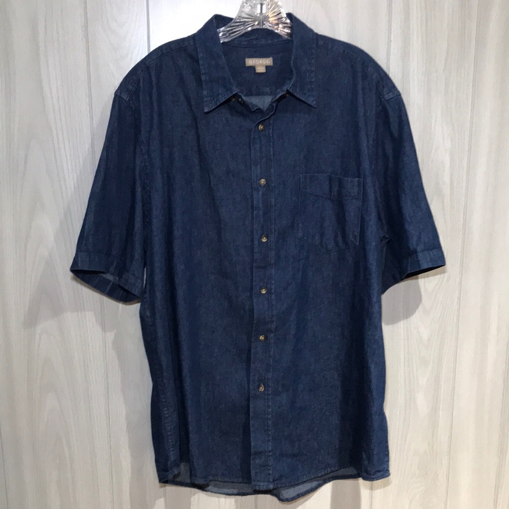 George short sleeve button down navy shirt size Large